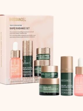 Biossance RAPID RADIANCE SET 4-Pc Minis RoseOil,Serum,EyeCream+RepairCream NIB!